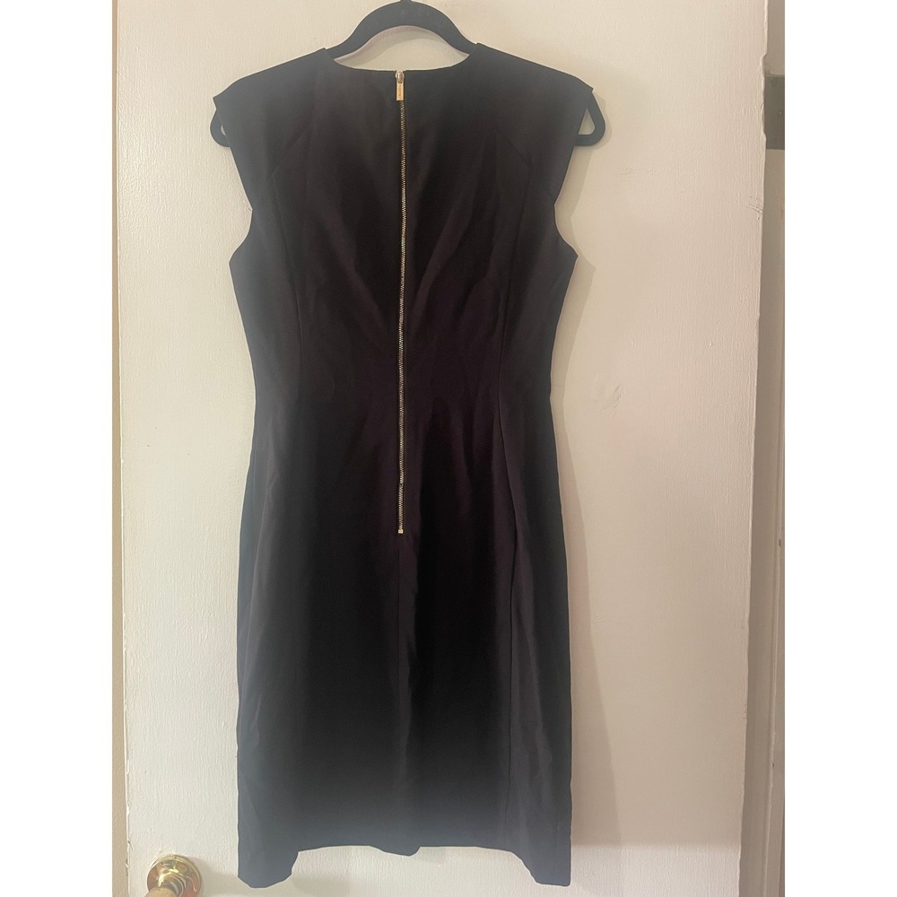 Calvin Klein Black Sheath Dress Gold Button Accents M7DB7937 Size 2 - Picture 3 of 9